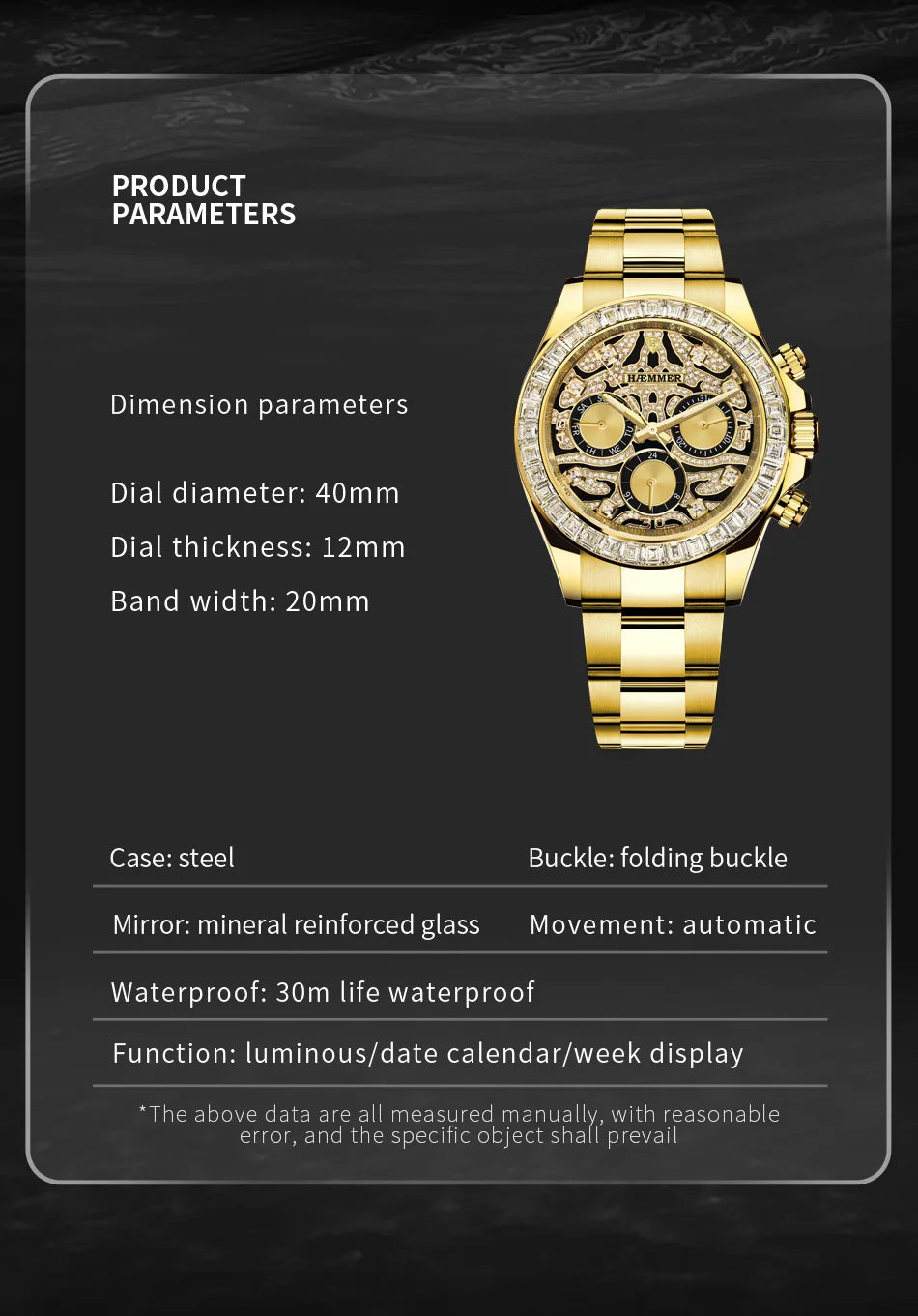 Multifunctional watch, gold stainless steel