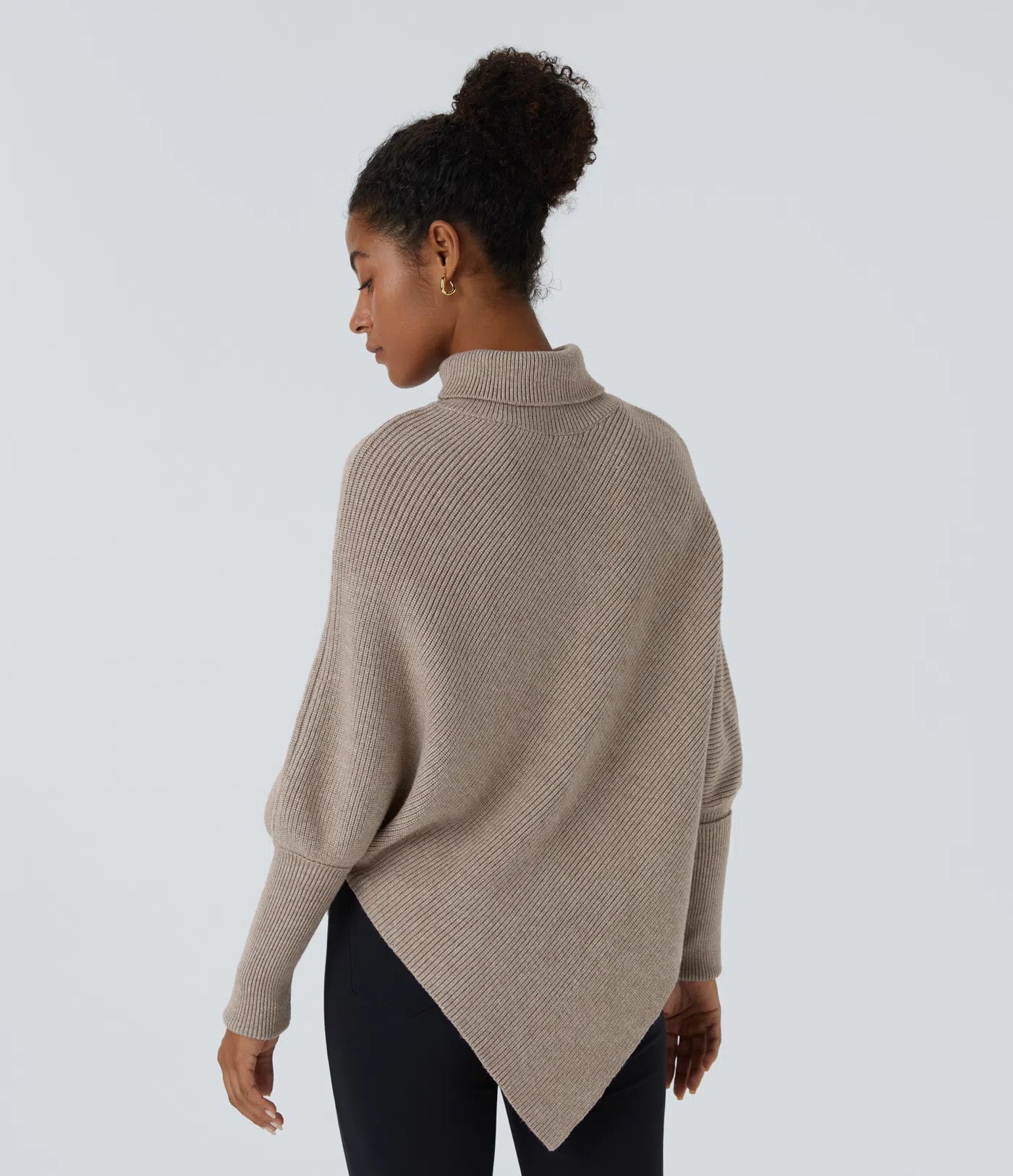 High Neck Long Sleeve Asymmetrical Hem Work Sweater