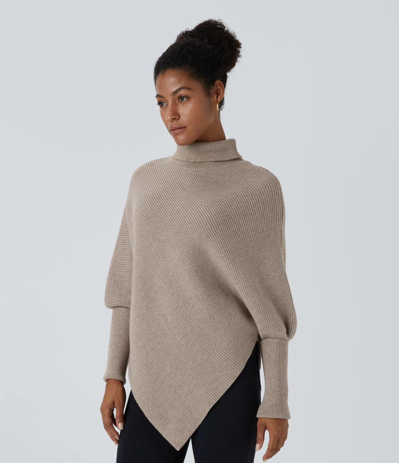 High Neck Long Sleeve Asymmetrical Hem Work Sweater