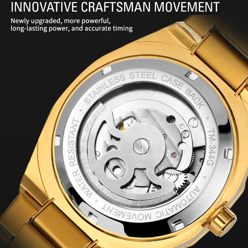 Luxury Gold Diamond Octagonal Automatic Watch