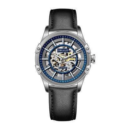 Designer Men's Blue Skeleton Dial Automatic Watch
