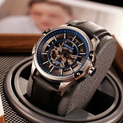 Designer Men's Blue Skeleton Dial Automatic Watch