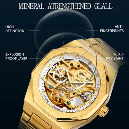 Luxury Gold Diamond Octagonal Automatic Watch
