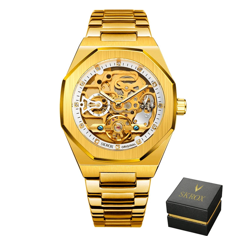 Luxury Gold Diamond Octagonal Automatic Watch