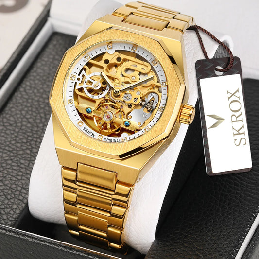 Luxury Gold Diamond Octagonal Automatic Watch