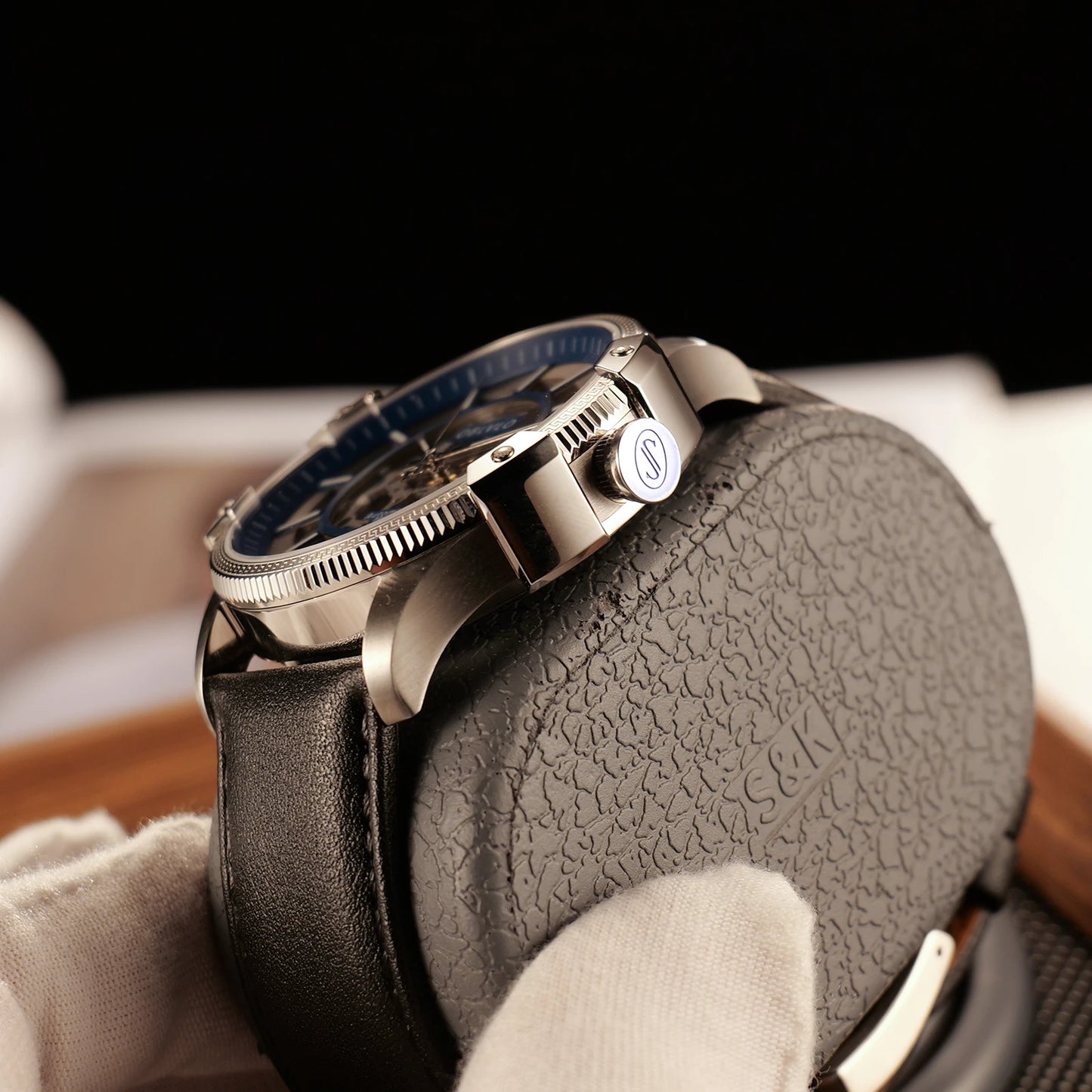 Designer Men's Blue Skeleton Dial Automatic Watch