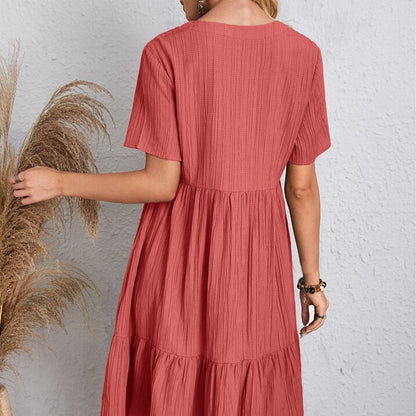 Jade™ – Women's Pleated Ruffle Solid Casual V-Neck Dresses